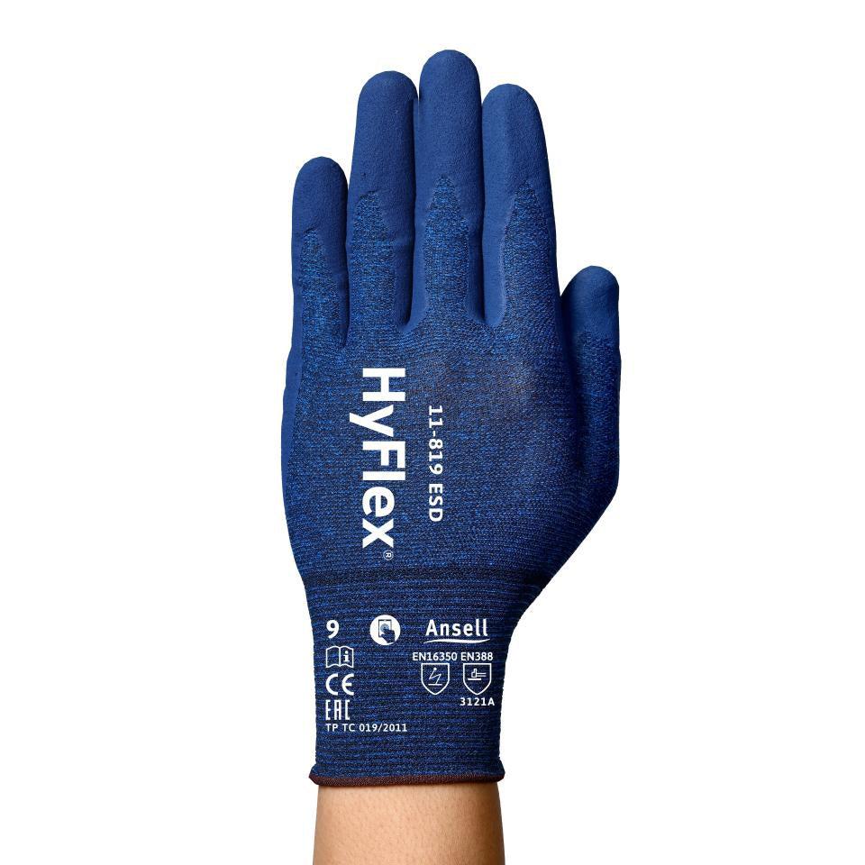 Ansell HyFlex® 11-819 ESD General Purpose Gloves - Nitrile Foam Palm Dip - Pack 12 Pairs-Ansell-K & A Electronics