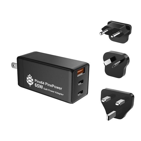 PinePower – 65W GaN 2C1A Charger with international plugs-Pine64-K & A Electronics