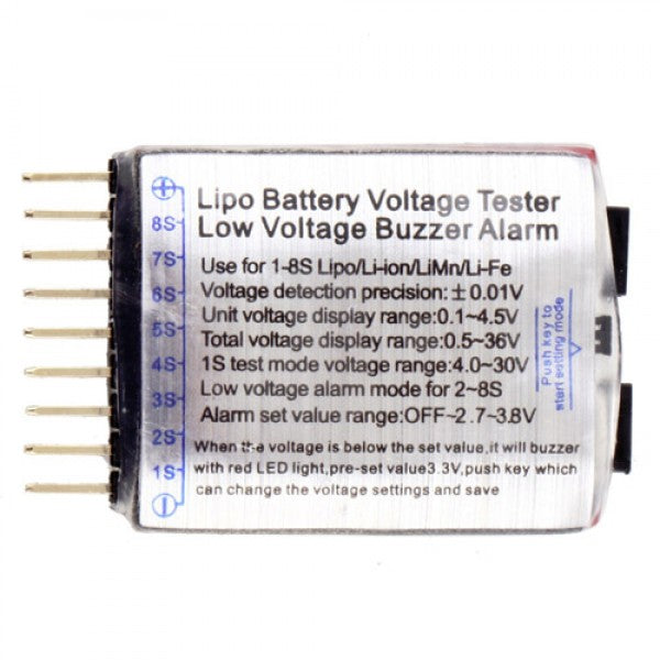 LiPo Battery Voltage Tester 1-8S with Low Voltage Buzzer Alarm
