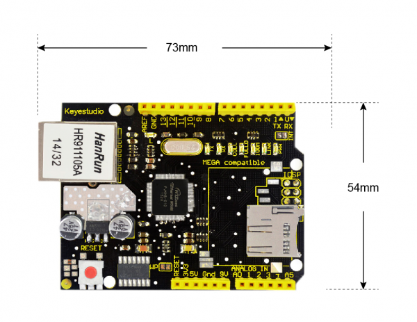 Keyestudio W5100 Ethernet Shield Board with SD Card Slot for Arduino UNO R3/Mega 2560 R3/DUE/1280