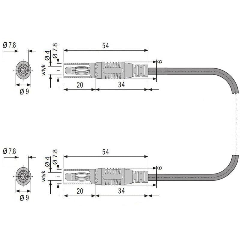 Amass Banana Straight Plugs 4.0mm with Wire 1.0mm2 CATIII 1000V/19A 100cm
