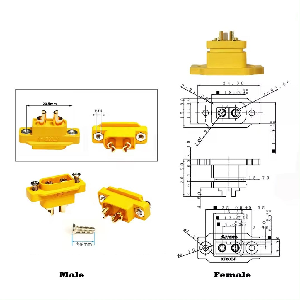 Amass XT60E1-F Mountable XT60 Female Plug Connector (10 pieces/bag)