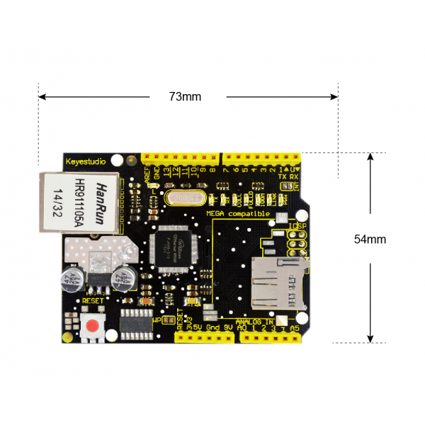 Keyestudio W5100 Ethernet Shield Board with SD Card Slot for Arduino UNO R3/Mega 2560 R3/DUE/1280