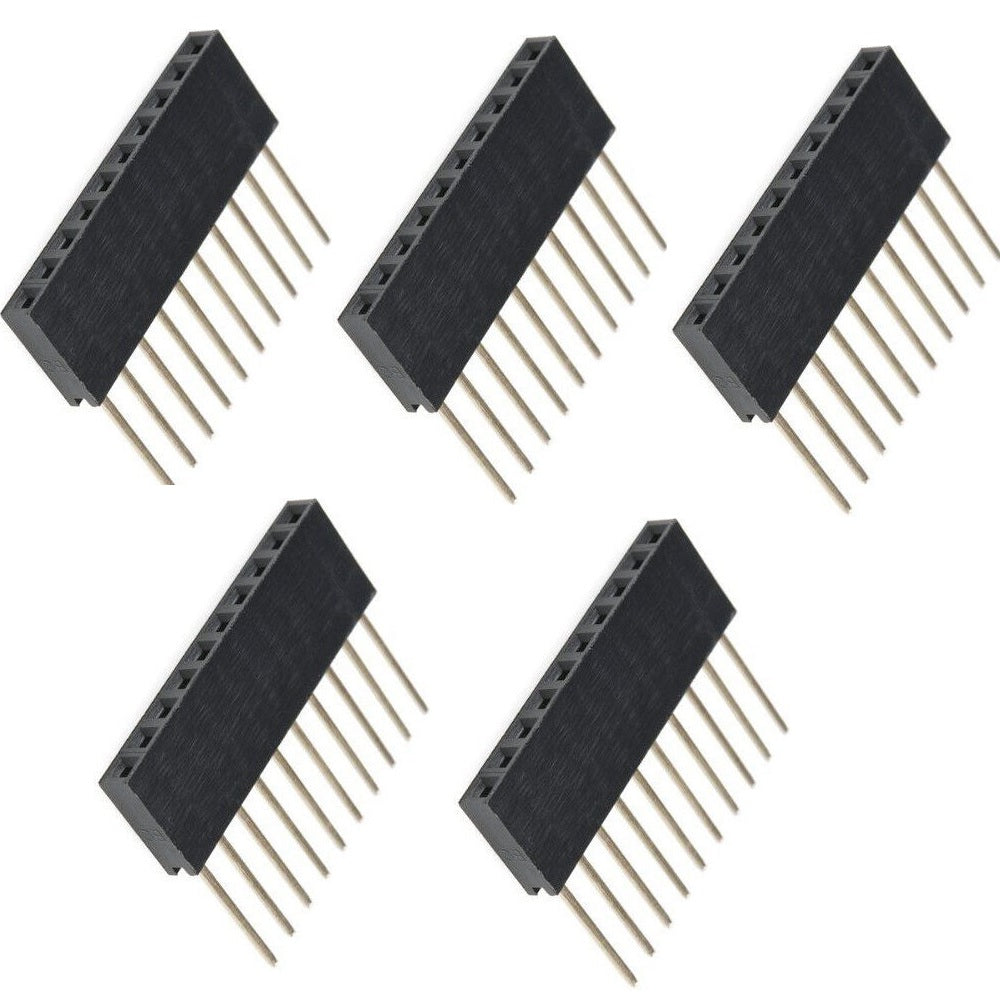 5pcs 1x8 pin 2.54 mm (0.100 in) Female Header 11.5mm Long Tail - Stackable Header