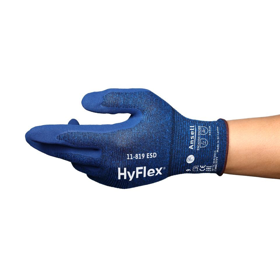 Ansell HyFlex® 11-819 ESD General Purpose Gloves - Nitrile Foam Palm Dip - Pack 12 Pairs-Ansell-K and A Electronics